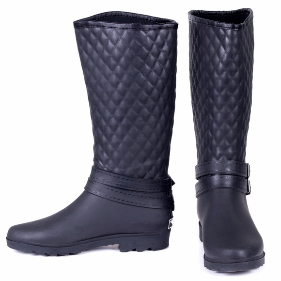 Women Tall Matte Rain Boots, RB-1904, Quilted Black - Picture 1 of 4